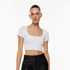 Aritzia Sculpt Knit White Square-neck Top